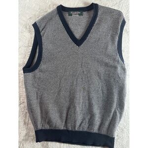 Brooks Brothers Country Club Sweater Vest Mens Blue White Herringbone V-Neck